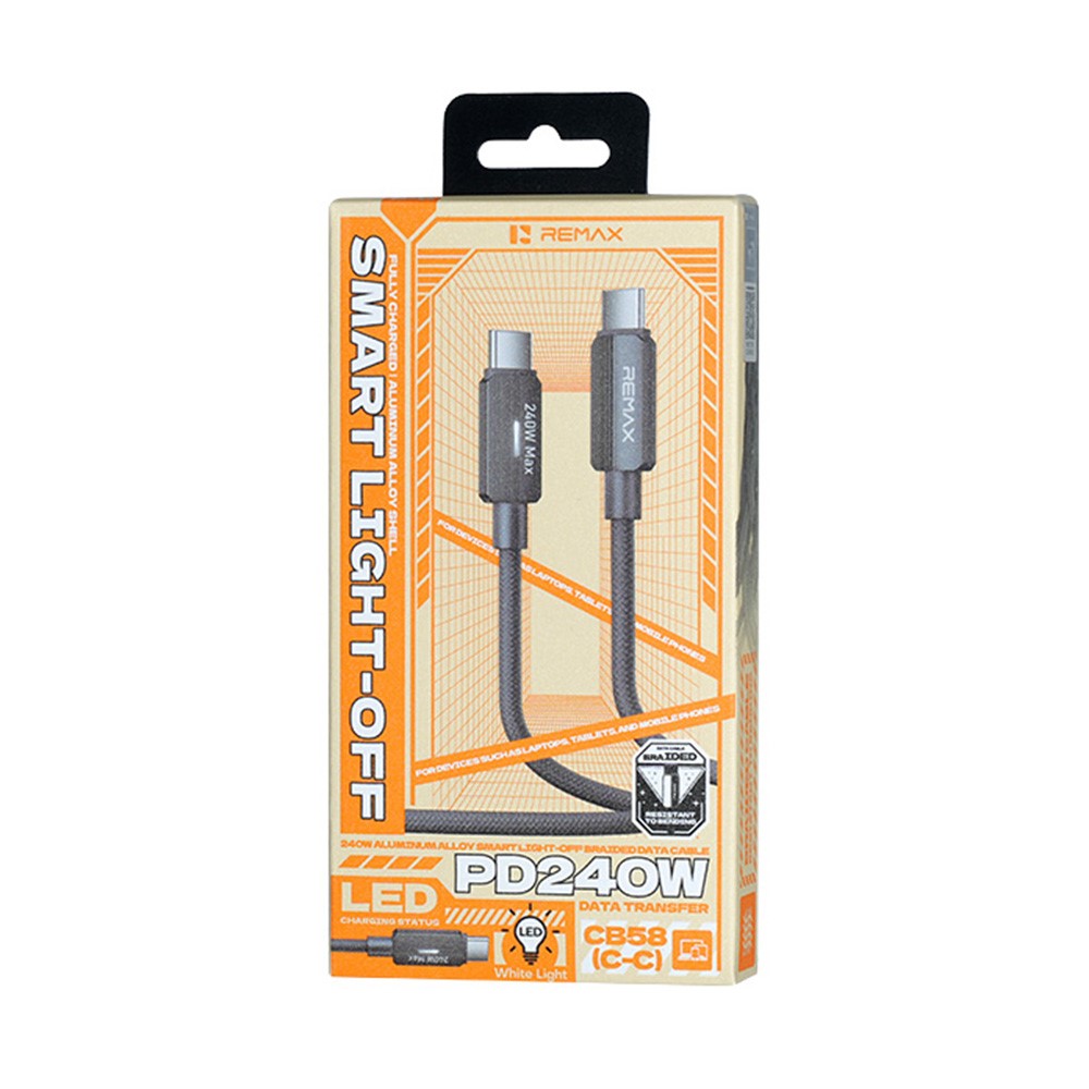 REMAX CB58 1.2m USB-C to USB-C Cable 240W PD Braided Data Cable with Smart LED Indicator