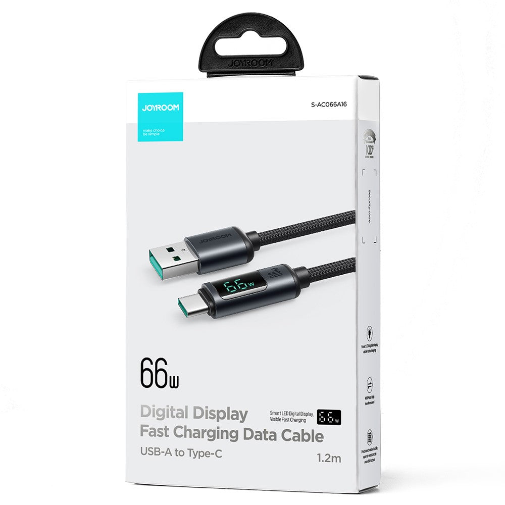 JOYROOM S-AC066A16 1.2m Prism Series for iPhone 15 Series Digital Display 66W Fast Charging USB-A to Type-C Data Cable