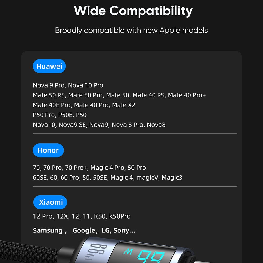 JOYROOM S-AC066A16 1.2m Prism Series for iPhone 15 Series Digital Display 66W Fast Charging USB-A to Type-C Data Cable