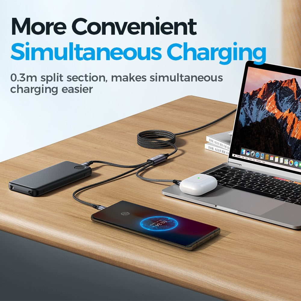 JOYROOM SA21-1T3 Speedy Series for iPhone 15 Series 1.2m 3-in-1 Charging Cable 100W Nylon Braided USB-A to iP+Type-C+Micro Fast Charging Cord