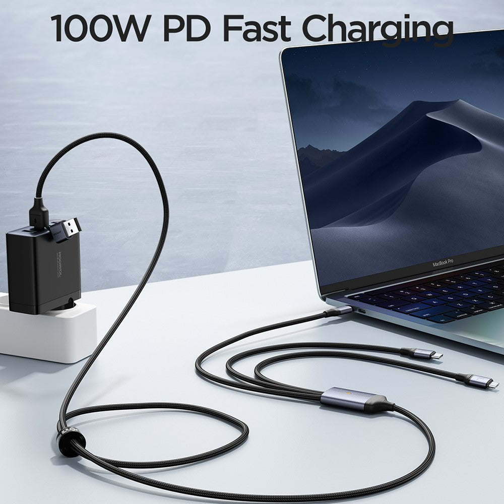 JOYROOM SA21-2T3 Speedy Series for iPhone 15 Series 1.5m Multi Fast Charging Cable 100W USB-A+Type-C to iP+Type-C+Micro Nylon Braided Charging Cord