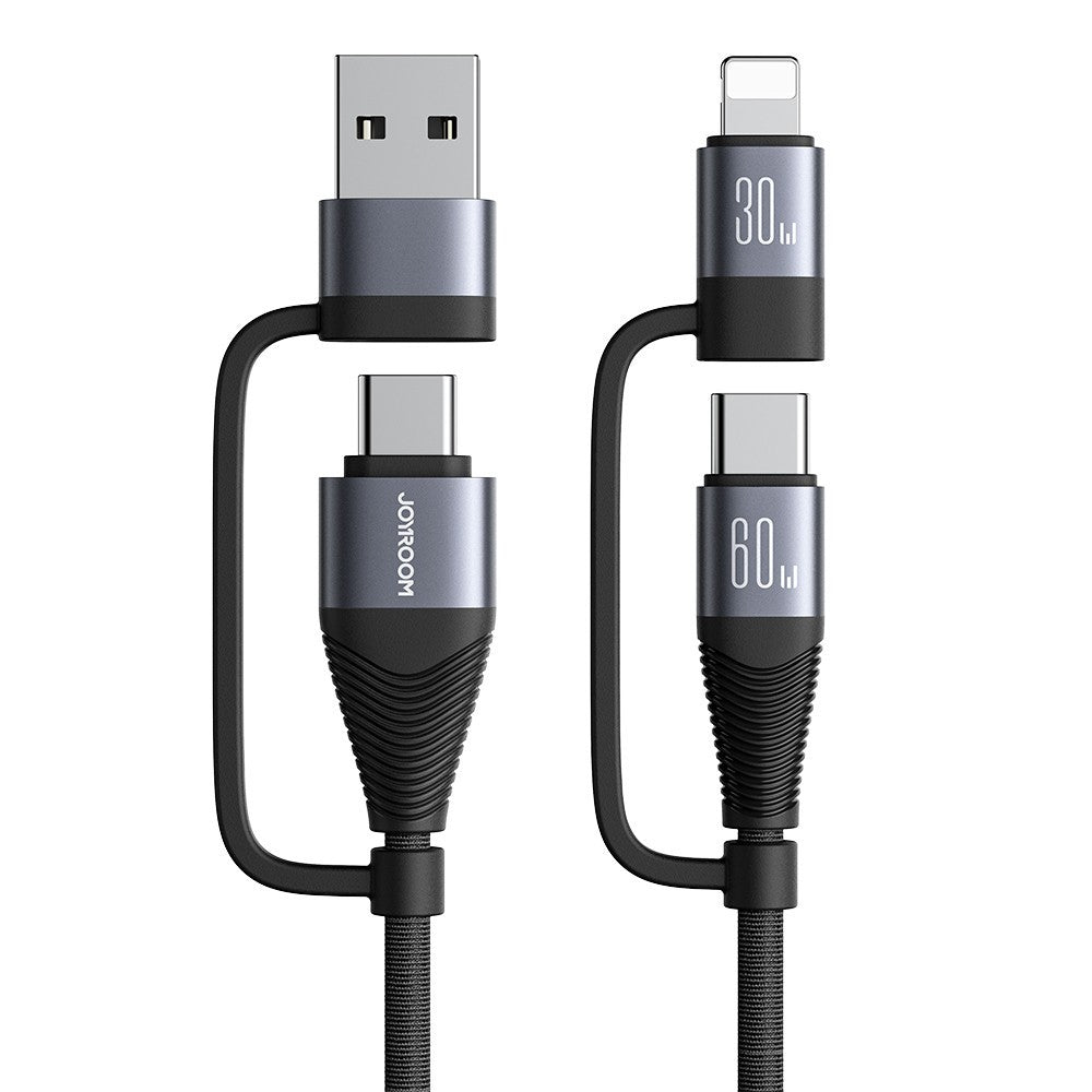 JOYROOM SA37-2T2 Multi-Function Series for iPhone 16-15 Series USB-A+Type-C to 8Pin+Type-C 60W 4 in 1 Fast Charging Cable Data Cord, 1.2m