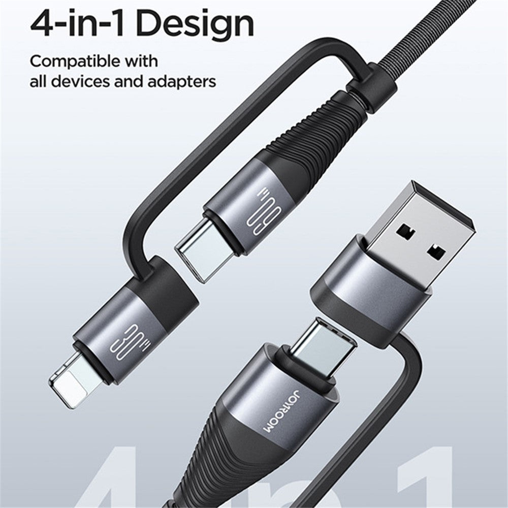 JOYROOM SA37-2T2 Multi-Function Series for iPhone 16-15 Series USB-A+Type-C to 8Pin+Type-C 60W 4 in 1 Fast Charging Cable Data Cord, 1.2m