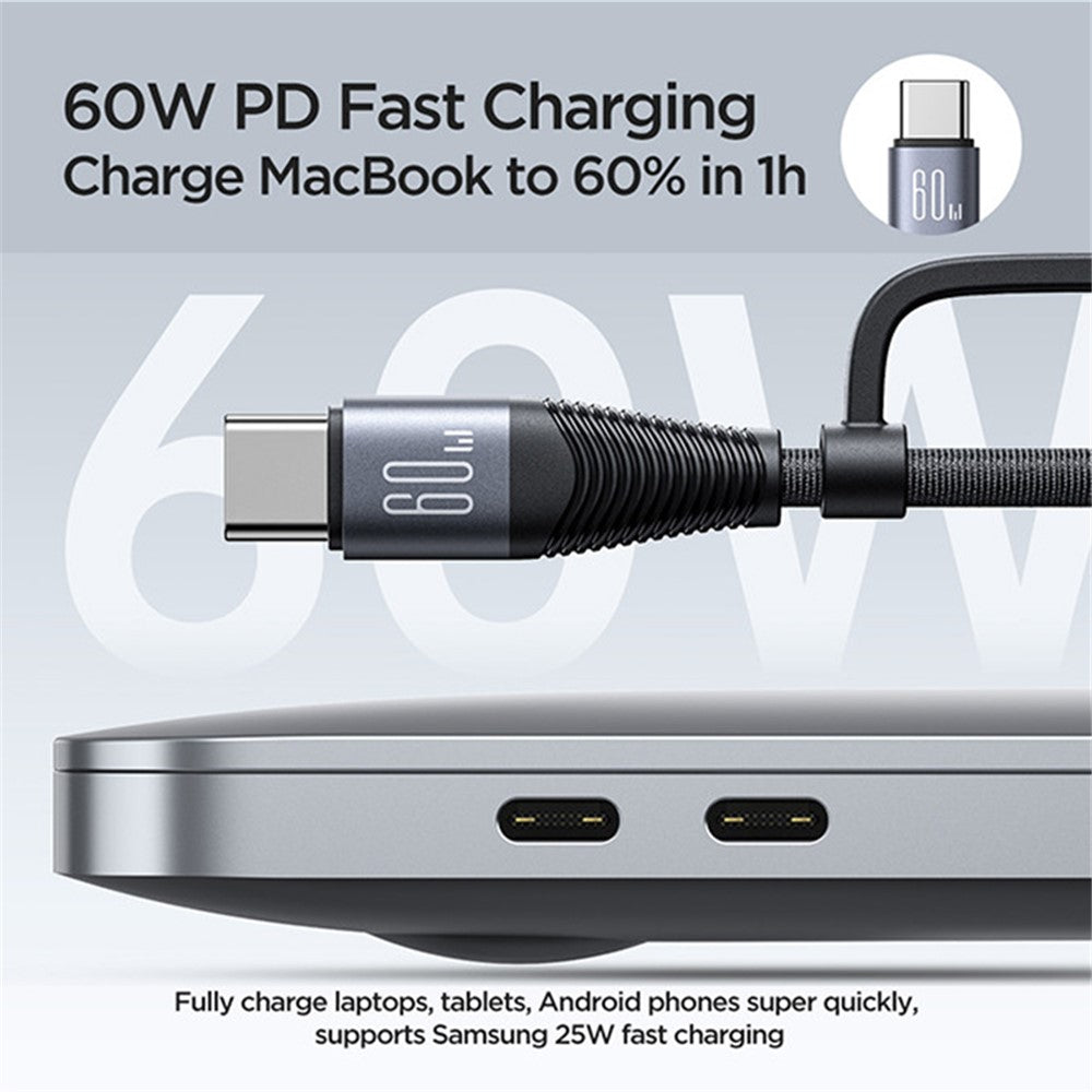 JOYROOM SA37-2T2 Multi-Function Series for iPhone 16-15 Series USB-A+Type-C to 8Pin+Type-C 60W 4 in 1 Fast Charging Cable Data Cord, 1.2m