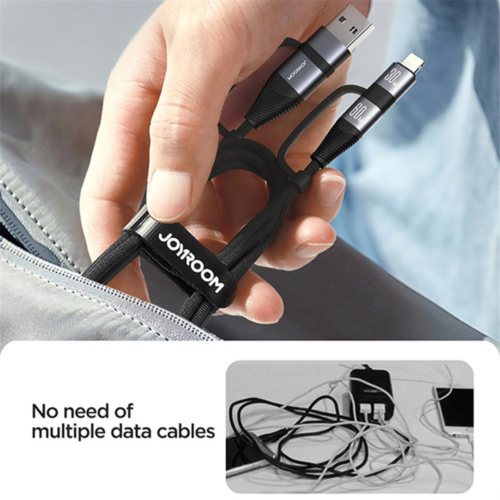 JOYROOM SA37-2T2 Multi-Function Series for iPhone 16-15 Series USB-A+Type-C to 8Pin+Type-C 60W 4 in 1 Fast Charging Cable Data Cord, 1.2m