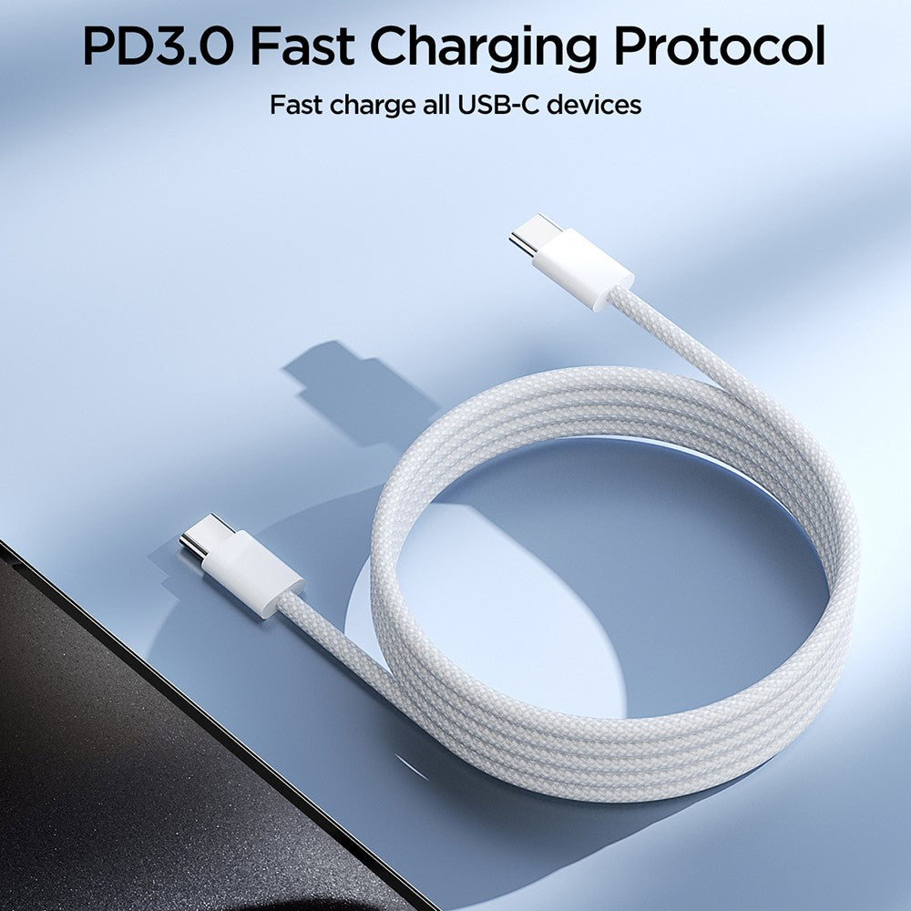 JOYROOM S-A45 Ben Series Braided Fast Charging Data Cable 1m Type-C to Type-C 60W Charging Cord for iPhone 16-15 Series , White