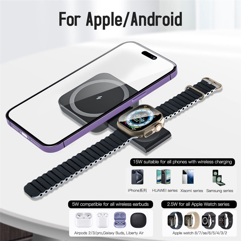 3-in-1 Wireless Charging Station with Foldable Watch Stand – for Apple Watch & Earphones