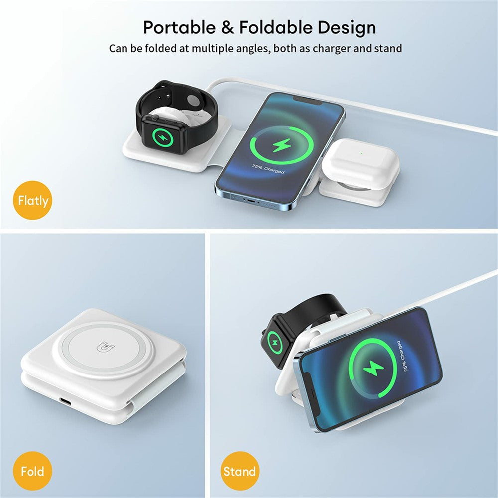 3-in-1 Foldable Magnetic Wireless Charger – Palm-Sized Travel Design