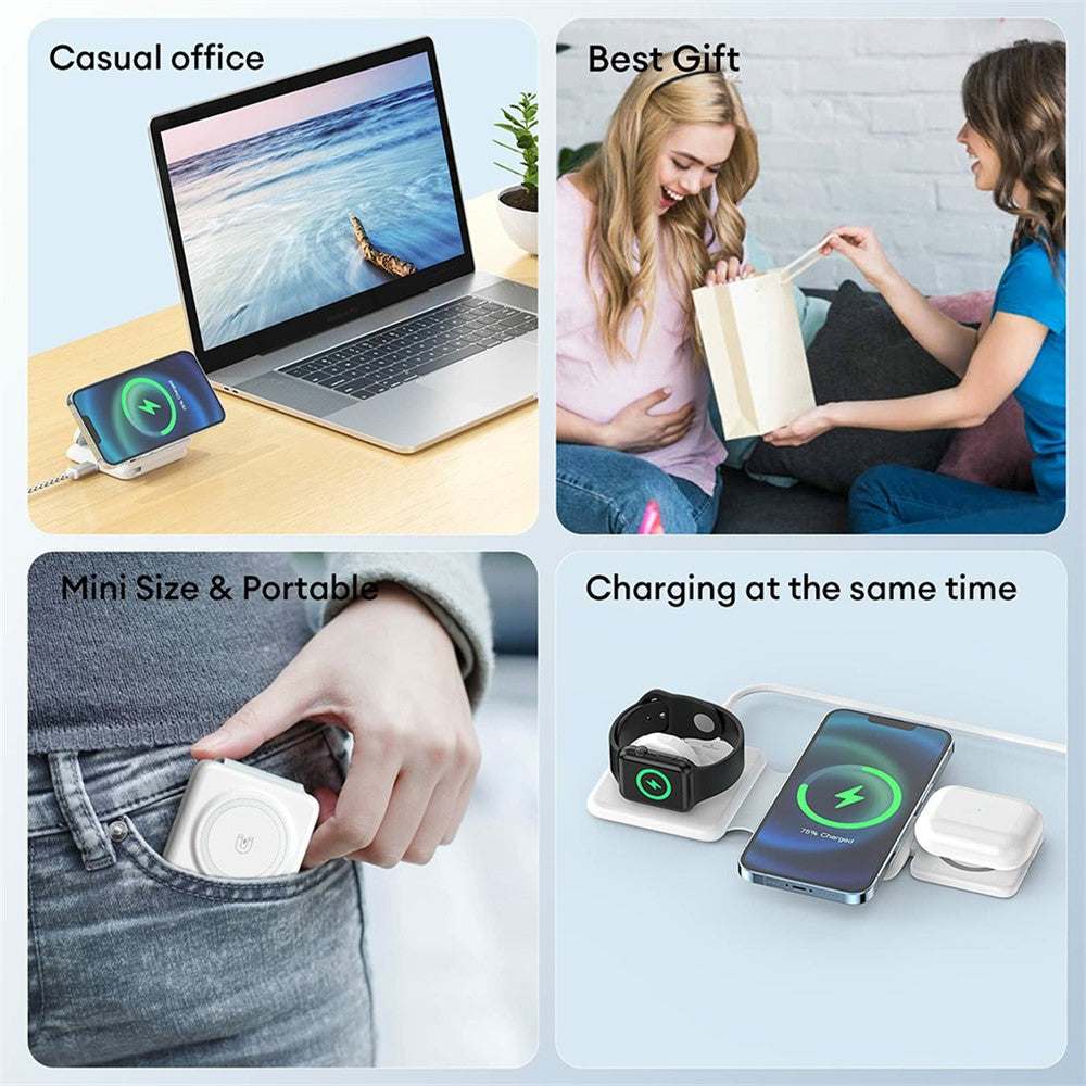 3-in-1 Foldable Magnetic Wireless Charger – Palm-Sized Travel Design