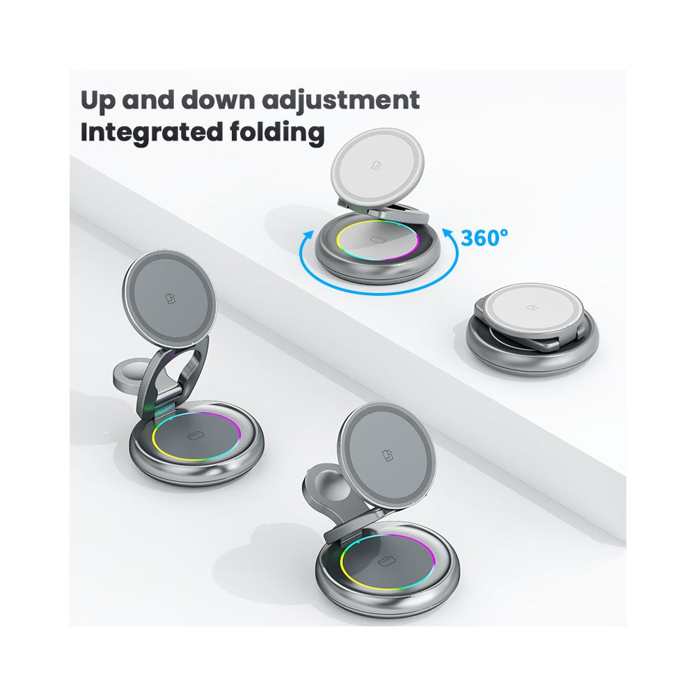 3-in-1 MagSafe Wireless Charging Stand – Zinc Alloy Build, Dynamic LED