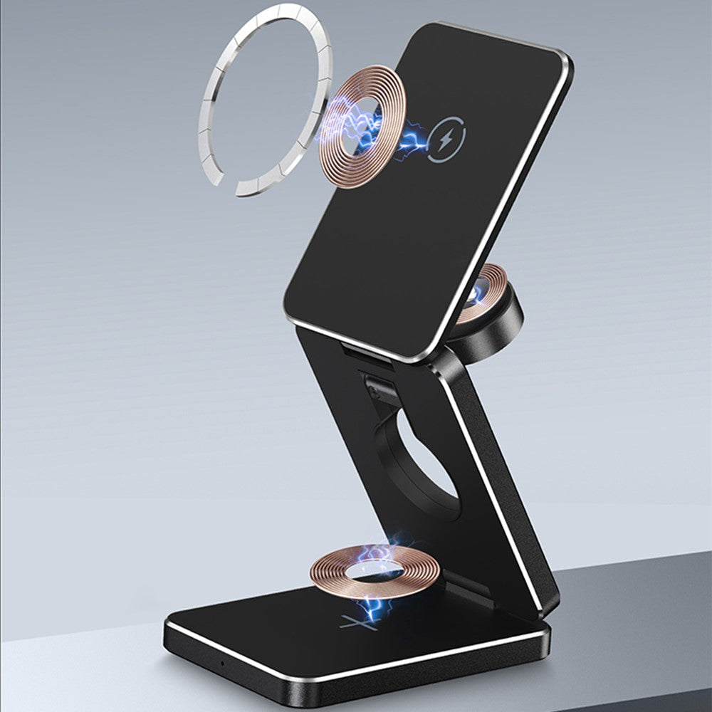3-in-1 Foldable Aluminum Alloy Wireless Charging Stand – Sleek Premium Finish