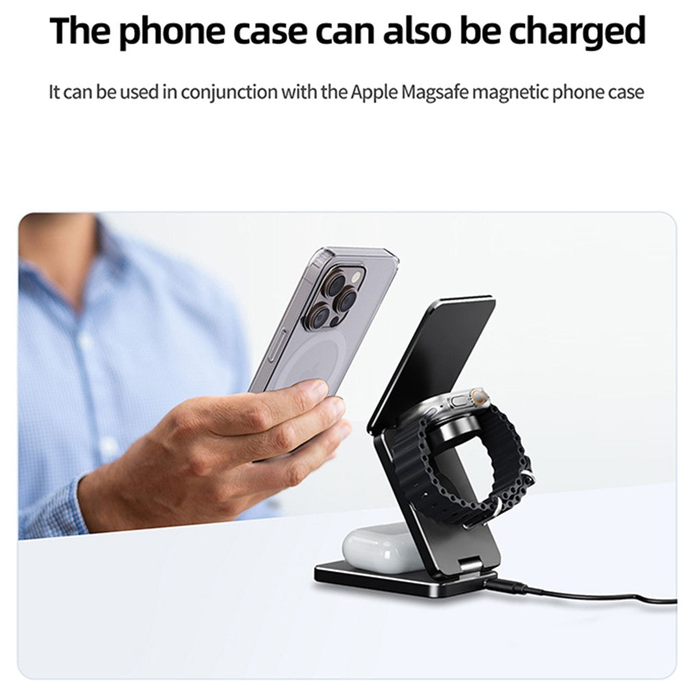 3-in-1 Foldable Aluminum Alloy Wireless Charging Stand – Sleek Premium Finish