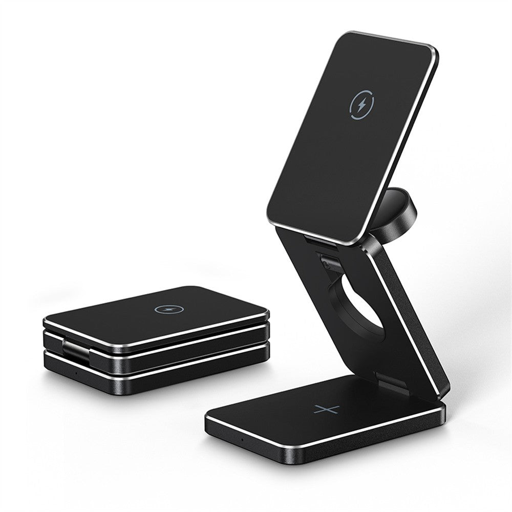 3-in-1 Foldable Aluminum Alloy Wireless Charging Stand – Sleek Premium Finish