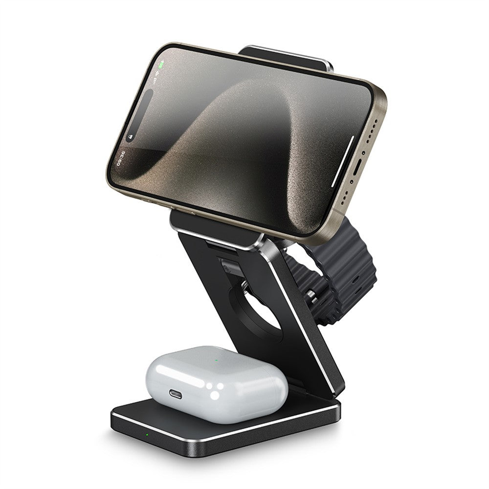 3-in-1 Foldable Aluminum Alloy Wireless Charging Stand – Sleek Premium Finish