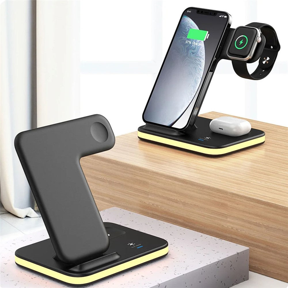 4-in-1 Wireless Charging Stand with Soft Night Light – Dual-Coil Phone Charging