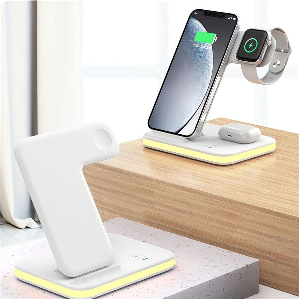 4-in-1 Wireless Charging Stand with Soft Night Light – Dual-Coil Phone Charging