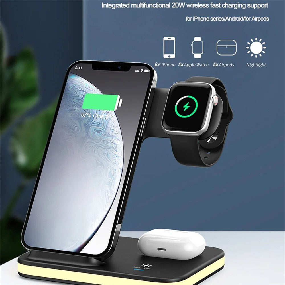 4-in-1 Wireless Charging Stand with Soft Night Light – Dual-Coil Phone Charging