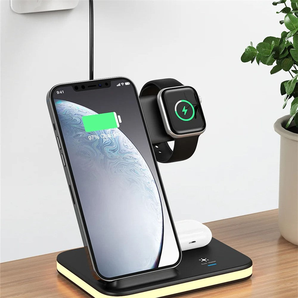 4-in-1 Wireless Charging Stand with Soft Night Light – Dual-Coil Phone Charging