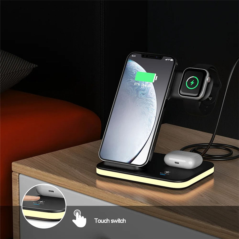 4-in-1 Wireless Charging Stand with Soft Night Light – Dual-Coil Phone Charging