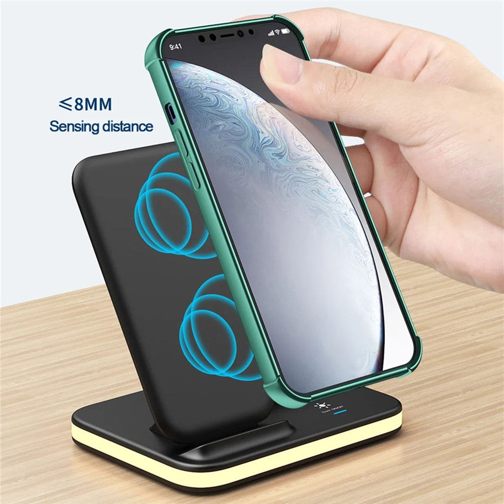 4-in-1 Wireless Charging Stand with Soft Night Light – Dual-Coil Phone Charging