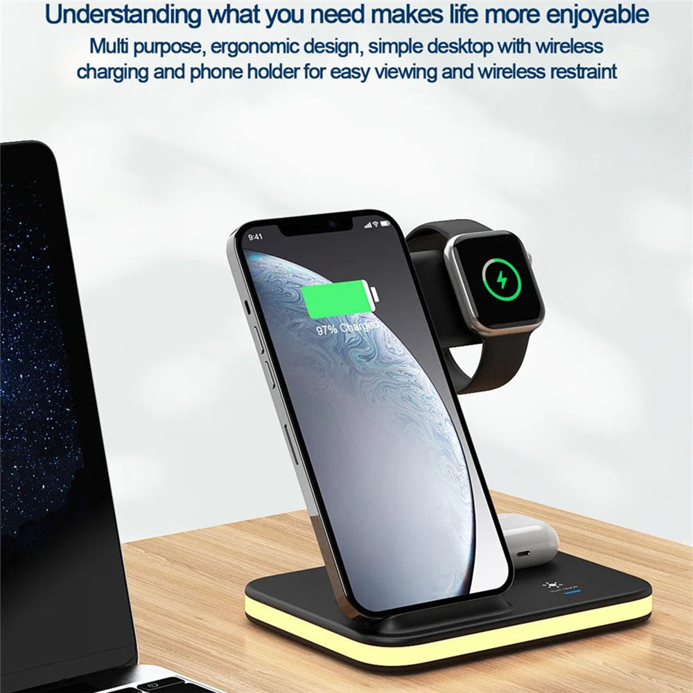 4-in-1 Wireless Charging Stand with Soft Night Light – Dual-Coil Phone Charging