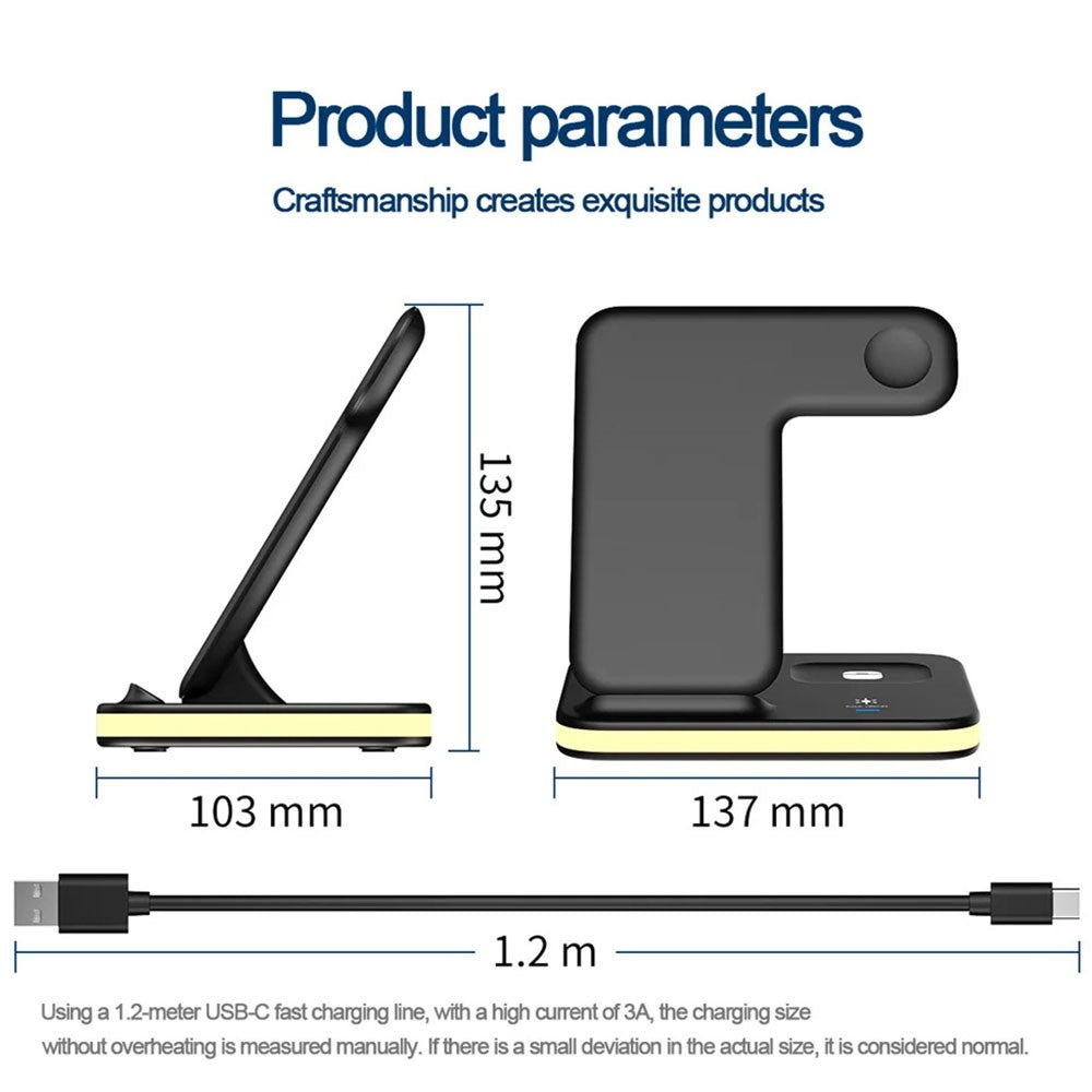 4-in-1 Wireless Charging Stand with Soft Night Light – Dual-Coil Phone Charging