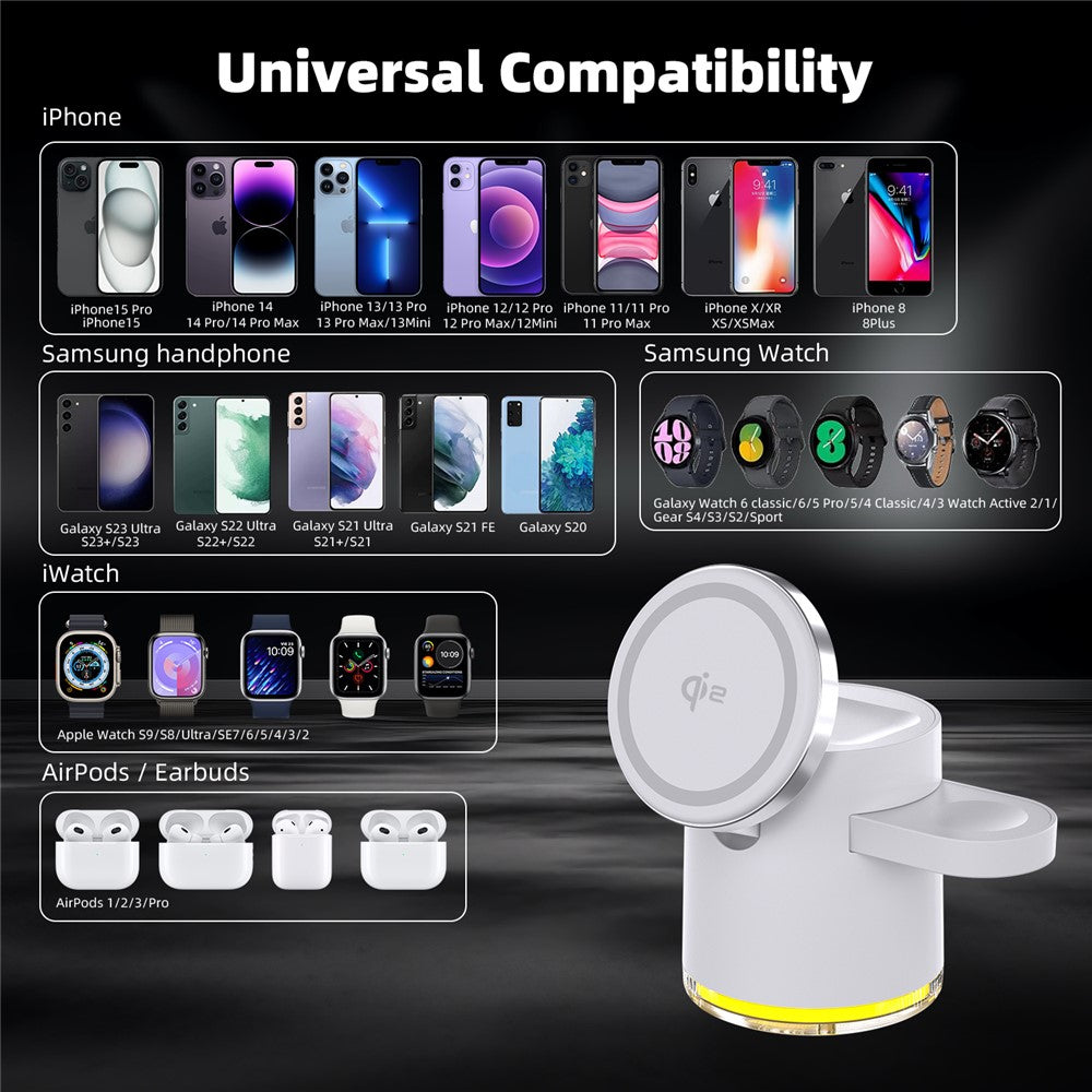 Qi2 Foldable Wireless Charging Stand with Retractable Watch Bracket