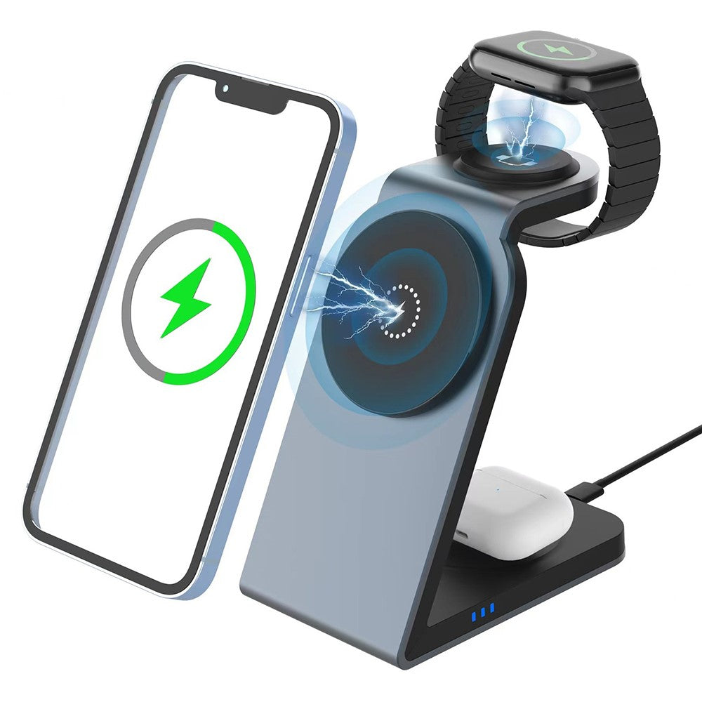 Metal 3-in-1 Magnetic Wireless Charging Stand – Compact Desktop Design