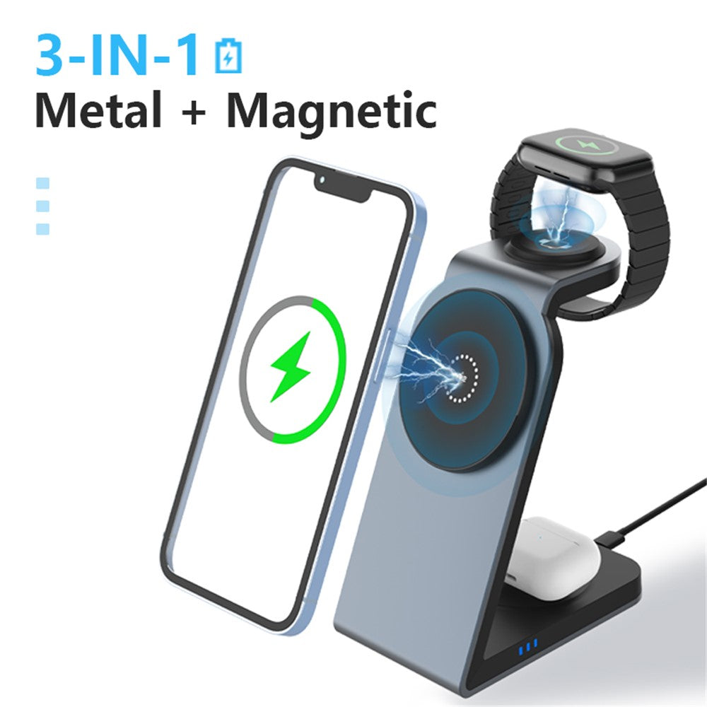 Metal 3-in-1 Magnetic Wireless Charging Stand – Compact Desktop Design