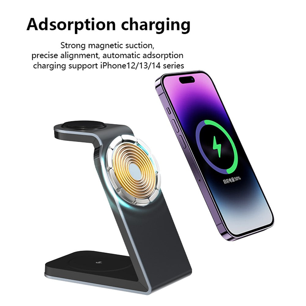 Metal 3-in-1 Magnetic Wireless Charging Stand – Compact Desktop Design