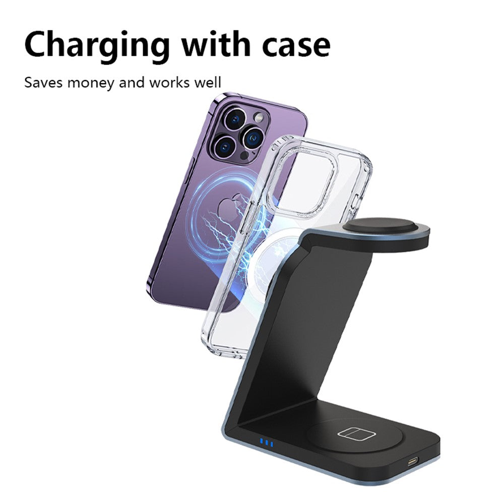 Metal 3-in-1 Magnetic Wireless Charging Stand – Compact Desktop Design