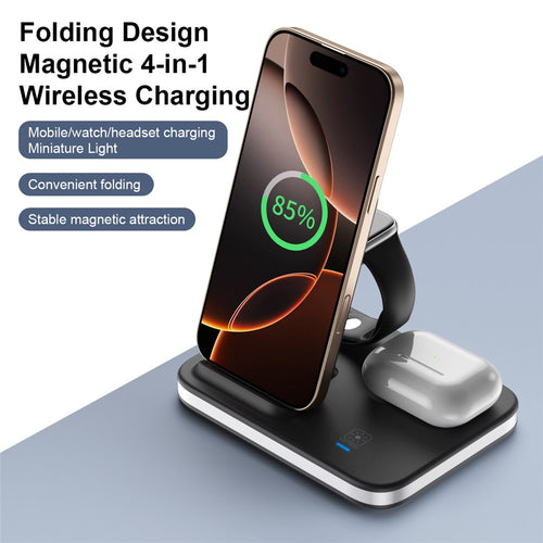 3-in-1 Foldable Wireless Charger Dock with Night Light – Phone, AirPods & Apple Watch