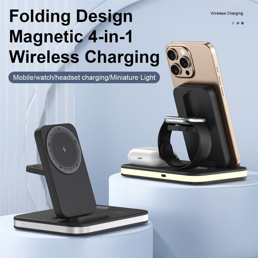 3-in-1 Foldable Wireless Charger Dock with Night Light – Phone, AirPods & Apple Watch