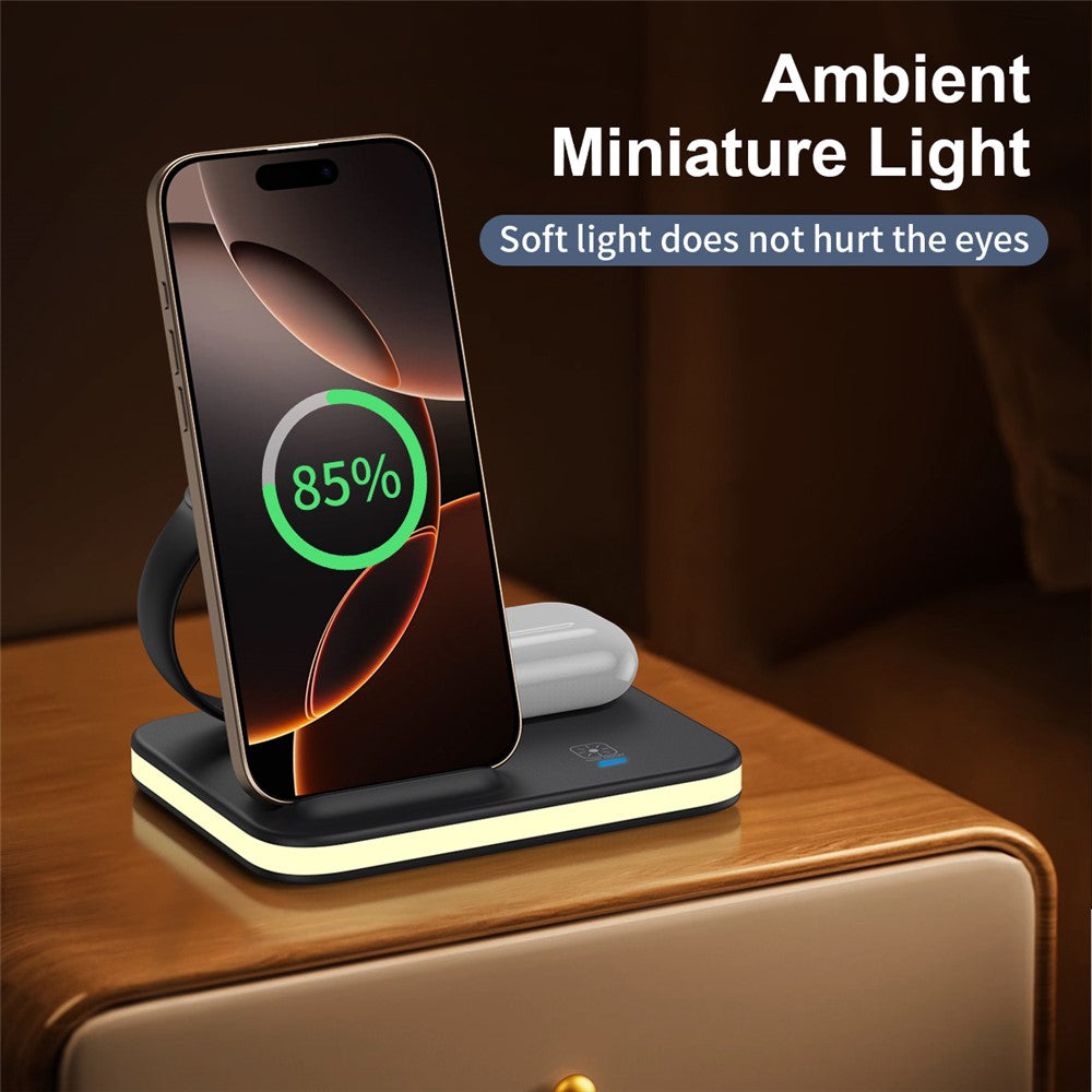 3-in-1 Foldable Wireless Charger Dock with Night Light – Phone, AirPods & Apple Watch