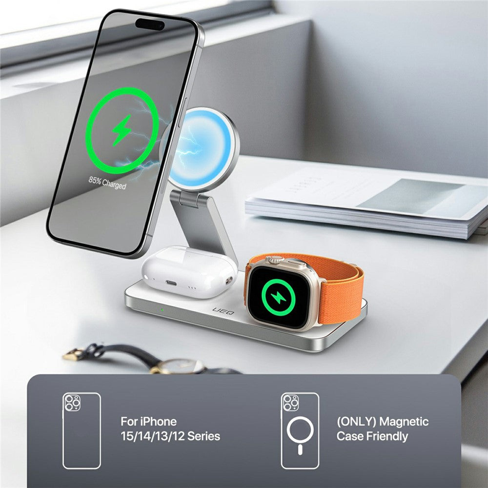3-in-1 Foldable MagSafe Wireless Charging Stand – for iPhone, Apple Watch & AirPods