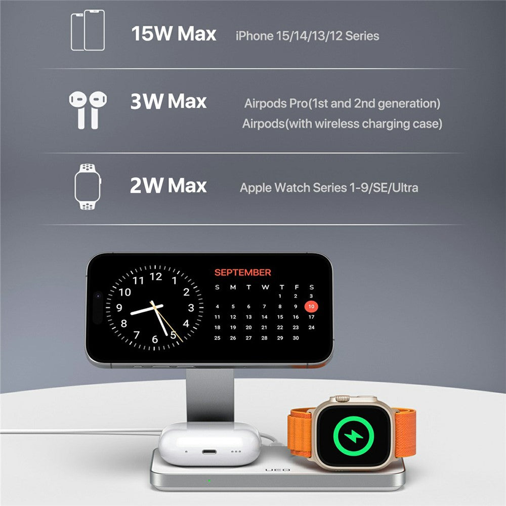 3-in-1 Foldable MagSafe Wireless Charging Stand – for iPhone, Apple Watch & AirPods