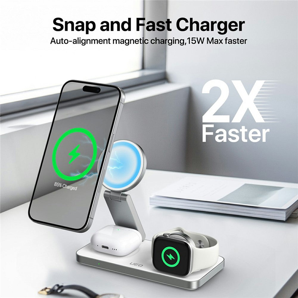 3-in-1 Foldable MagSafe Wireless Charging Stand – for iPhone, Apple Watch & AirPods