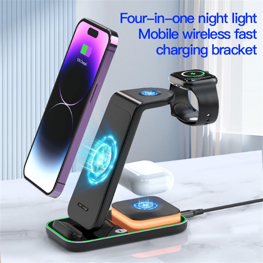 3-in-1 Dual-Coil Wireless Charger with Night Light – for iPhone, Apple Watch & AirPods