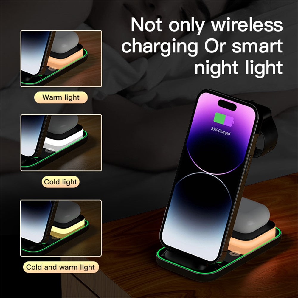 3-in-1 Dual-Coil Wireless Charger with Night Light – for iPhone, Apple Watch & AirPods