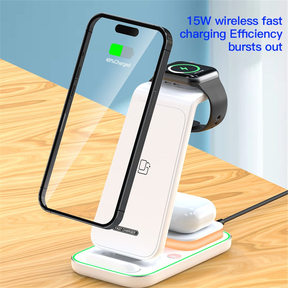 3-in-1 Dual-Coil Wireless Charger with Night Light – for iPhone, Apple Watch & AirPods