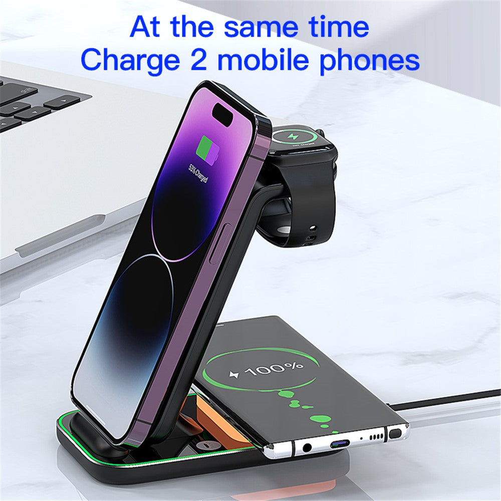 3-in-1 Dual-Coil Wireless Charger with Night Light – for iPhone, Apple Watch & AirPods