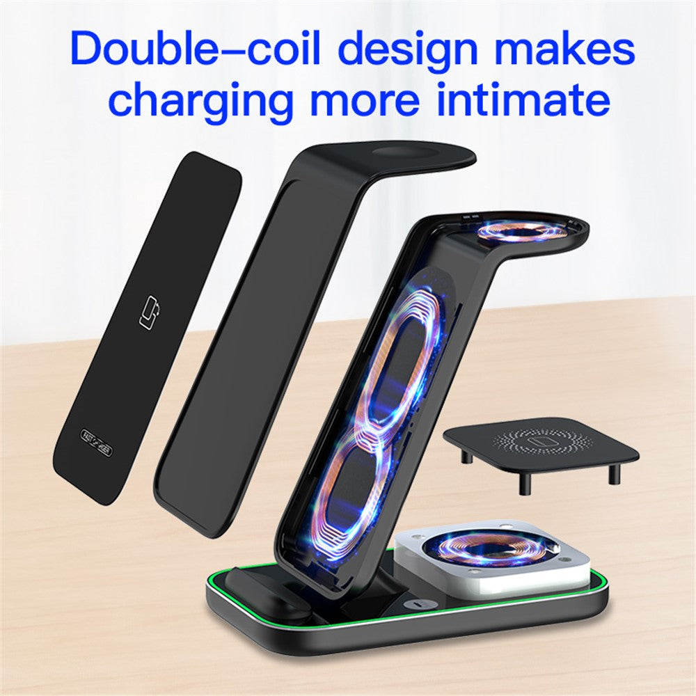 3-in-1 Dual-Coil Wireless Charger with Night Light – for iPhone, Apple Watch & AirPods