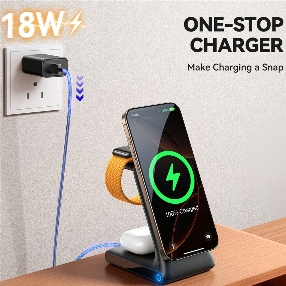 JOYROOM JR-W15 3 in 1 Magnetic Desktop Wireless Charger for iPhone / Apple Watch / Airpods 15W Charging Stand