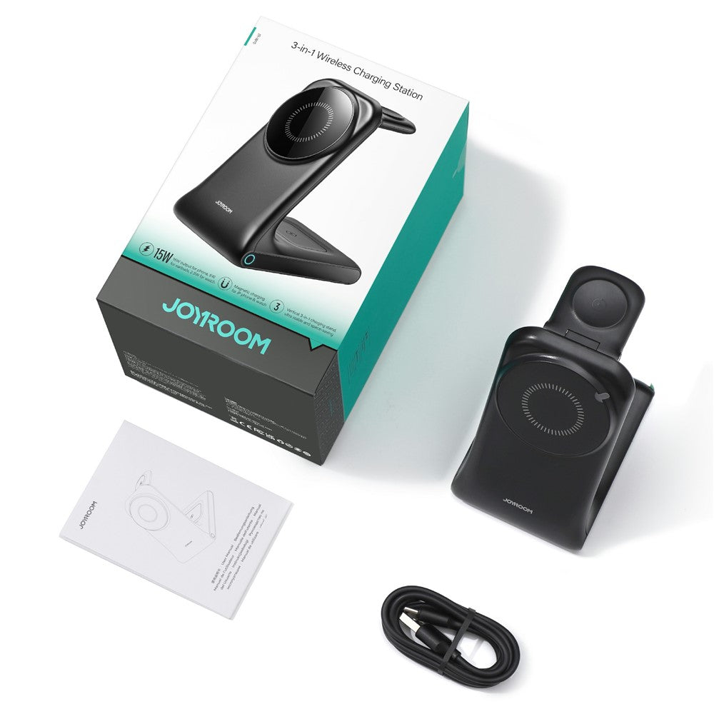 JOYROOM JR-W15 3 in 1 Magnetic Desktop Wireless Charger for iPhone / Apple Watch / Airpods 15W Charging Stand