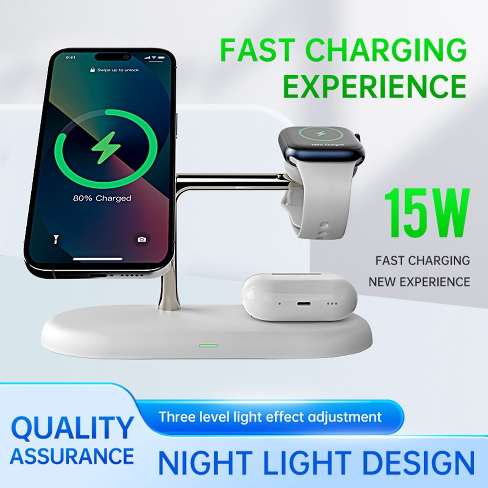 3-in-1 Magnetic Wireless Charging Dock with Night Light – Phone, Watch & AirPods