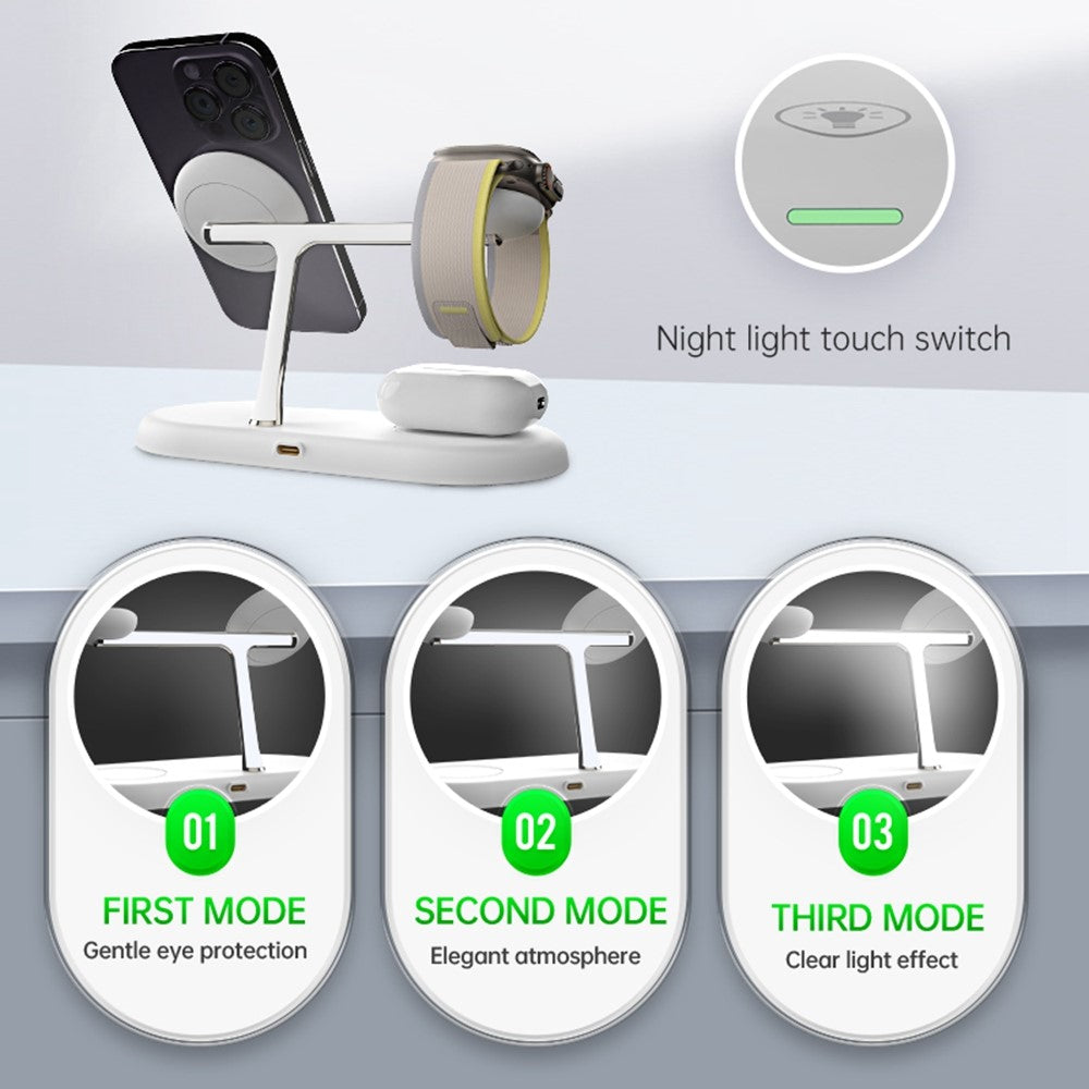 3-in-1 Magnetic Wireless Charging Dock with Night Light – Phone, Watch & AirPods
