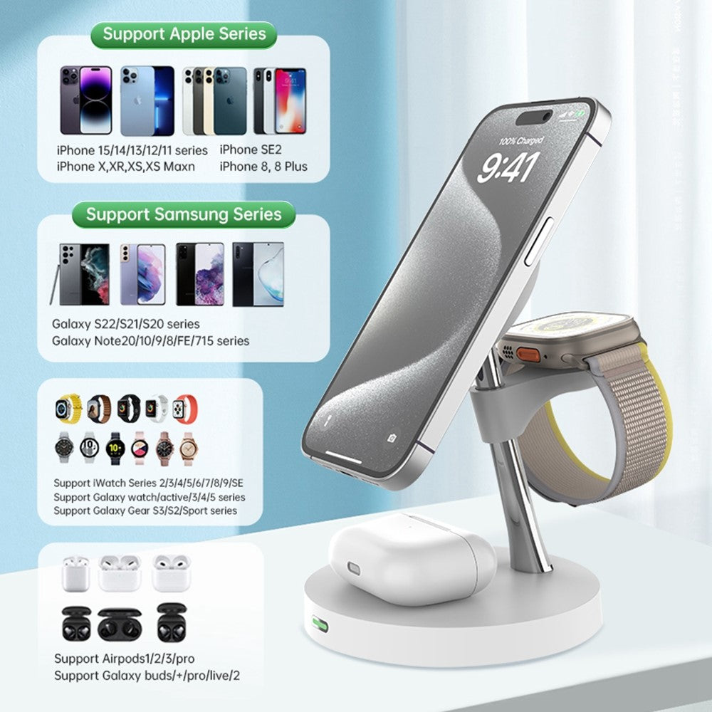 3-in-1 Magnetic Wireless Charging Station with Night Light – Phone, Watch & AirPods