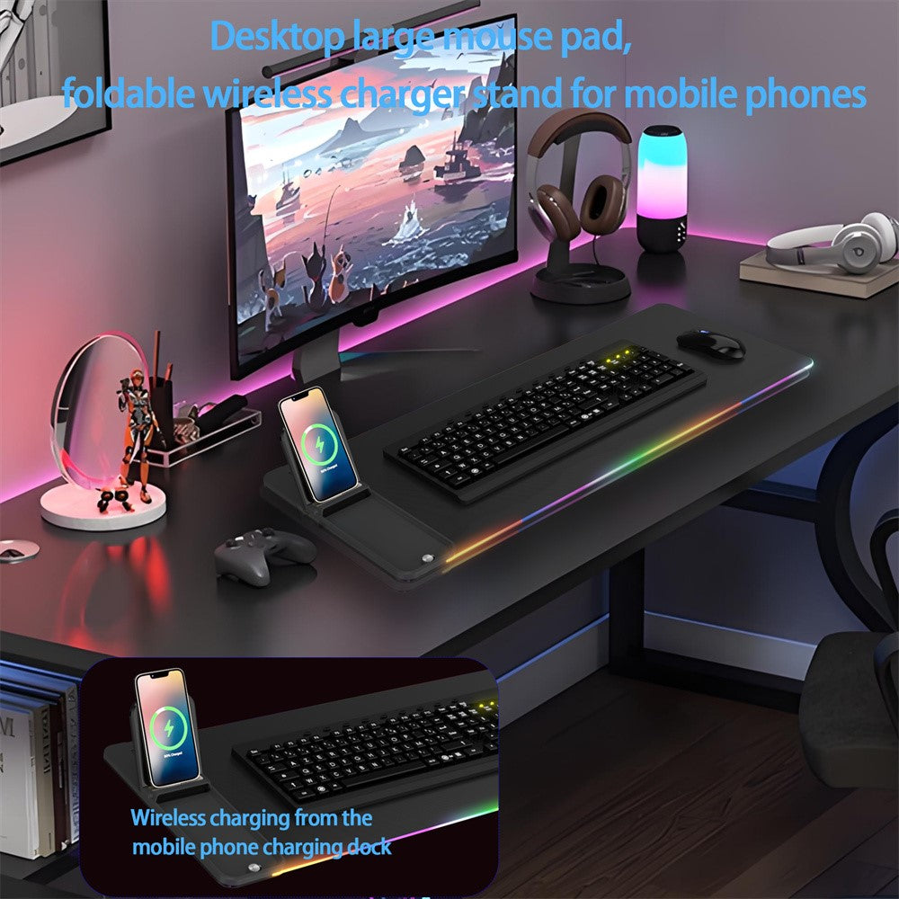 15W Wireless Charging Mouse Pad – Foldable, LED Illuminated