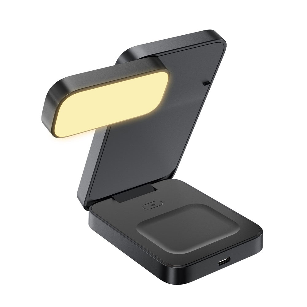 3-in-1 Foldable Magnetic Wireless Charger with Night Light – Phone, Earbuds & Watch