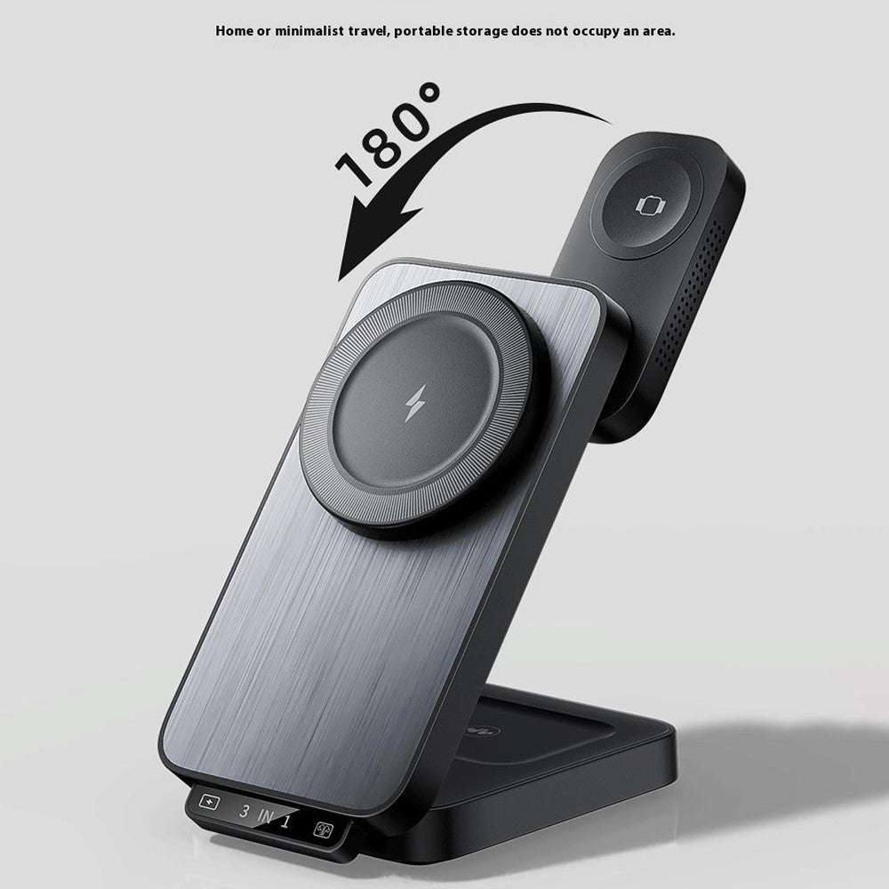 3-in-1 Foldable Magnetic Wireless Charger with Night Light – Phone, Earbuds & Watch